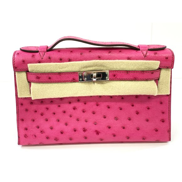 Hermès Kelly Pochette 22cm – Pink Ostrich Leather with Palladium Hardware - Picture 1 of 6